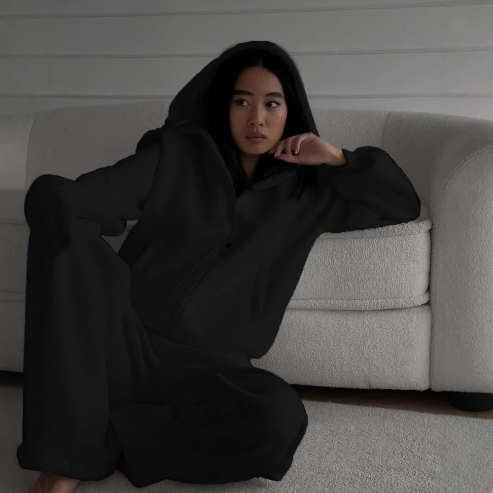 Ladies casual jumpsuit with hood and zipper Lune London