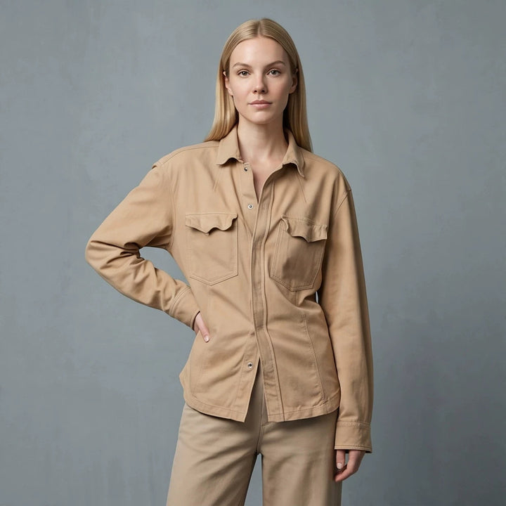 Women’s Utility Shirt Jacket with Patch Pockets and Relaxed Fit Amarae