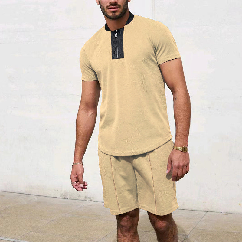 Men's short sleeve sports t-shirt with zip and jogging shorts Lune London