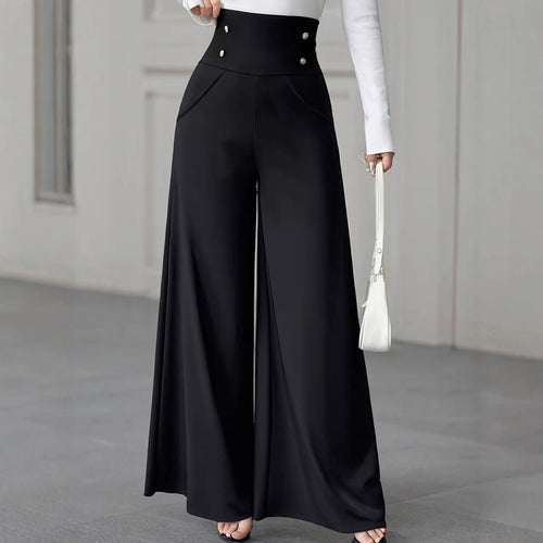 High-waisted palazzo pants for women with decorative buttons Amarae