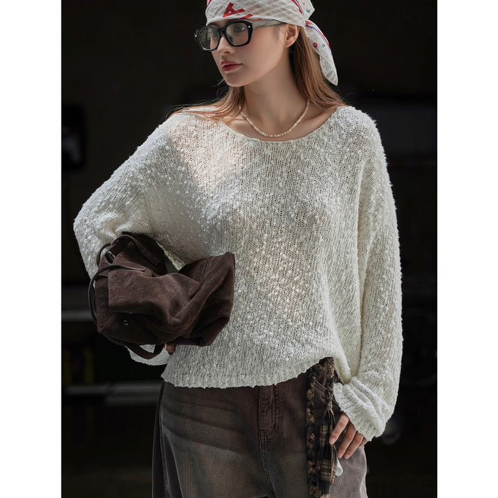 Women's Chunky Knit Oversized Sweater with Textured Bobble and Wide Boat Neck Amarae
