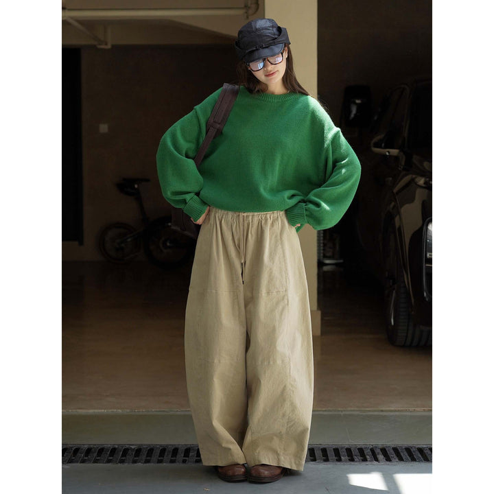 Women Loose Fit Corduroy Balloon Pants with Drawstring Waist and Large Front Pockets