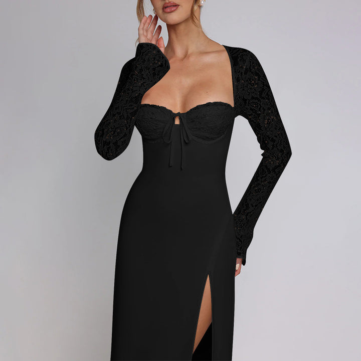 Elegant maxi dress for women with lace and high slit Lune London