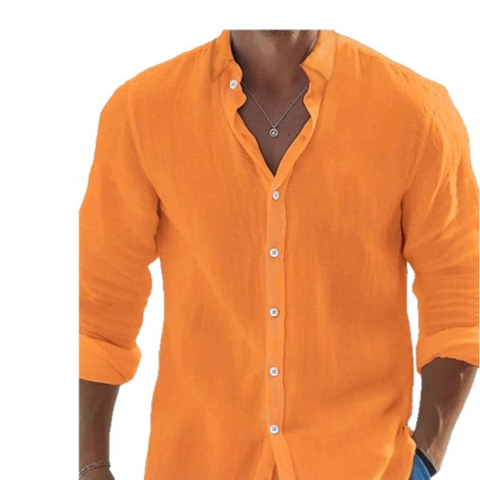 Men's Loose Linen Shirt with Round Hem and Breathable Texture Amarae