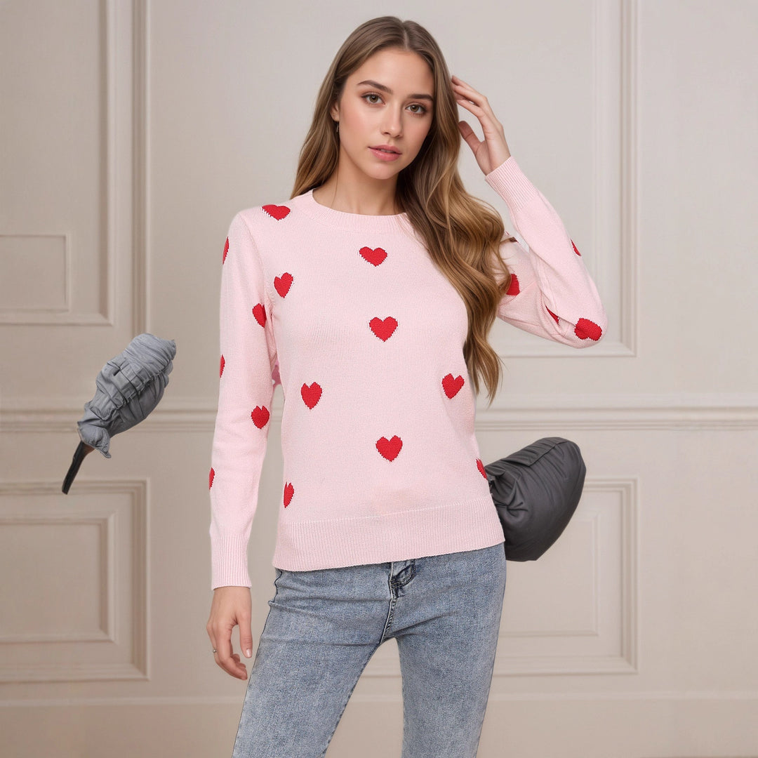 Pull en tricot pour dames avec motif cœur et texture fine Chic & Stil