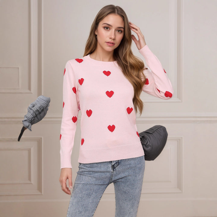 Pull en tricot pour dames avec motif cœur et texture fine Chic & Stil