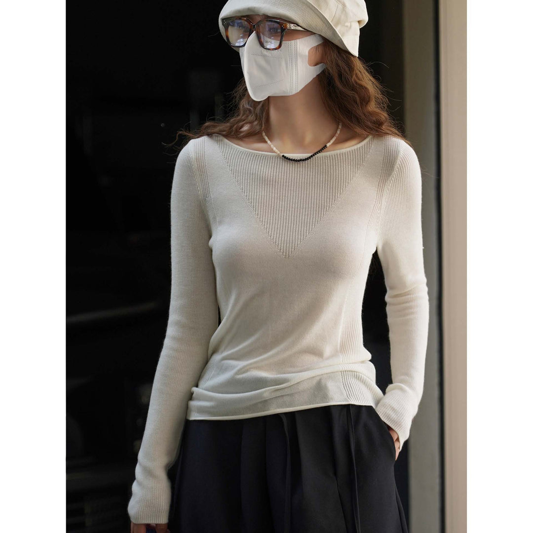 Women's Fitted Fine Knit Long Sleeve with Wide Boat Neck
