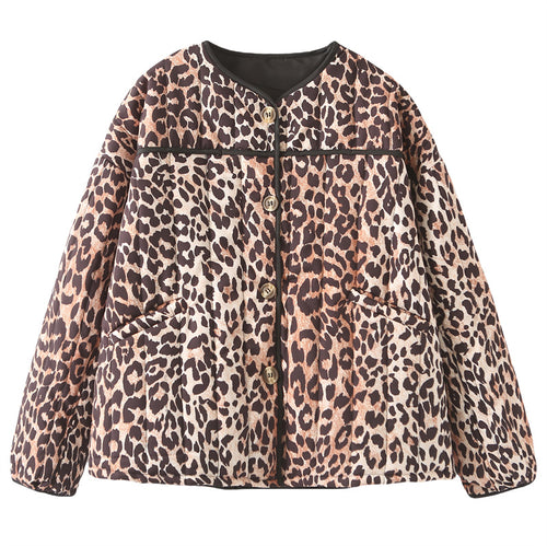 Quilted women's jacket with leopard pattern and practical pockets Amarae