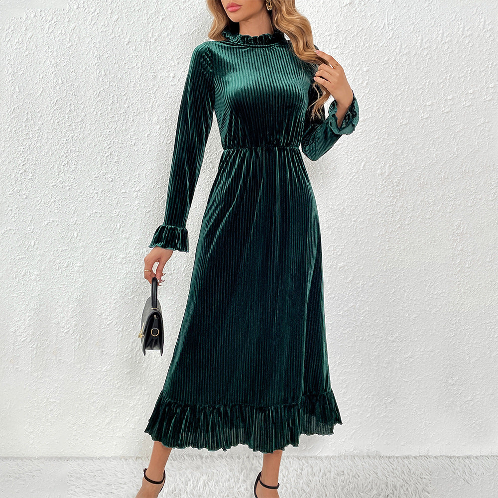 Robe enveloppante à manches longues pour femme en velours luxueux avec détails en volants Chic & Stil