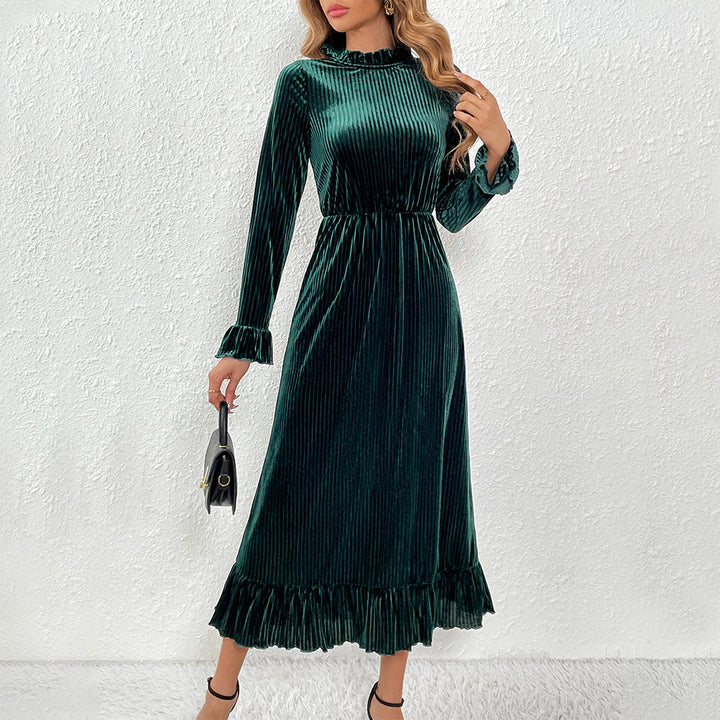 Robe enveloppante à manches longues pour femme en velours luxueux avec détails en volants Chic & Stil
