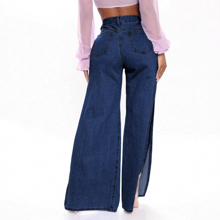 Women's Longer High-Cut Denim Maxi Skirt with Side Thigh Slit and Used Details Amarae
