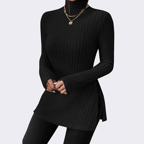 Ladies trendy turtleneck sweater with a sought-after ribbed structure Amarae