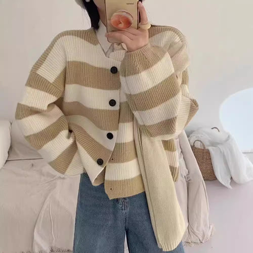Women's knit jacket with snap button closure and bold stripes Amarae