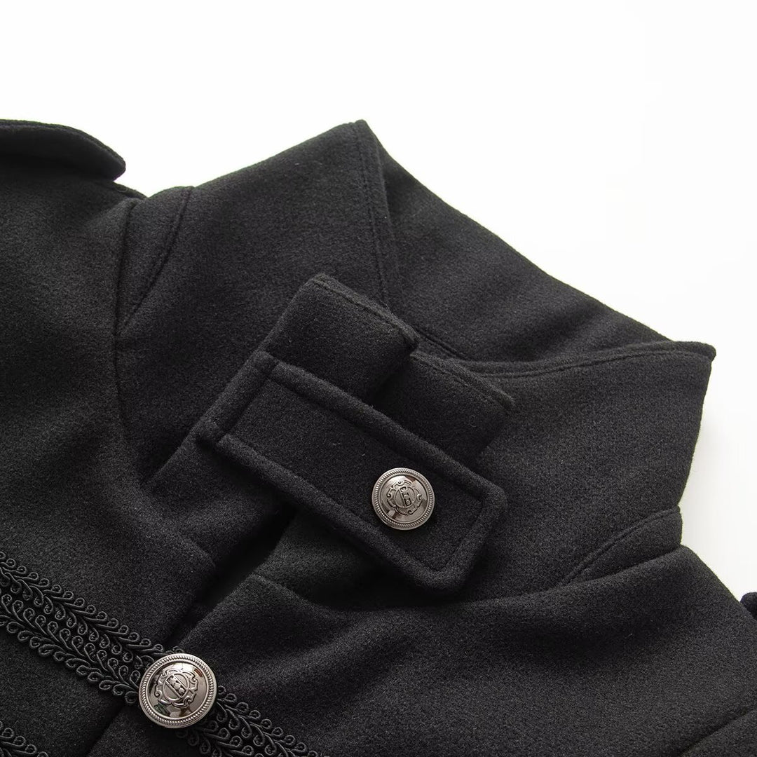 Women's short jacket in hussar style with stand-up collar, decorative cords and metal button placket Amarae