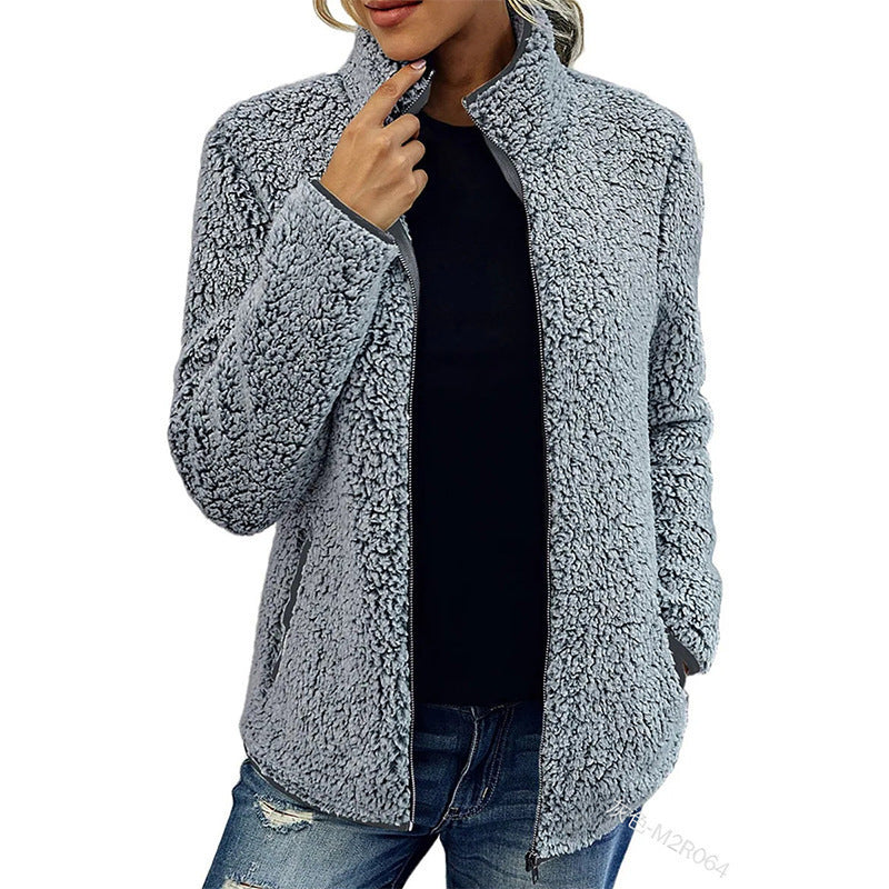 Fleece jacket for women with high collar and practical zip pockets Lune London