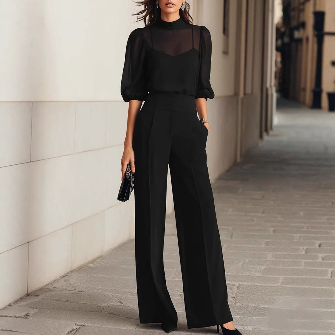 Women's elegant blouse set with wide legs and transparent sleeves Lune London