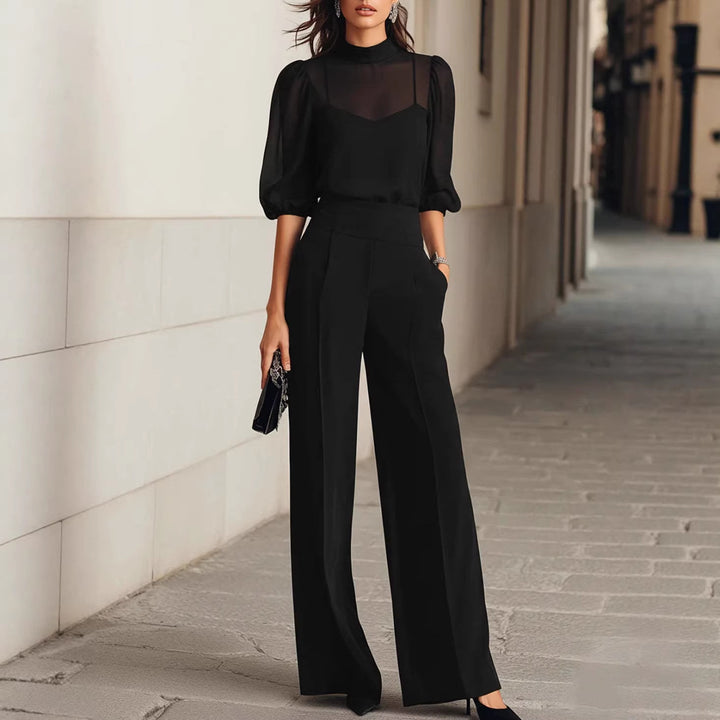 Women's elegant blouse set with wide legs and transparent sleeves Lune London