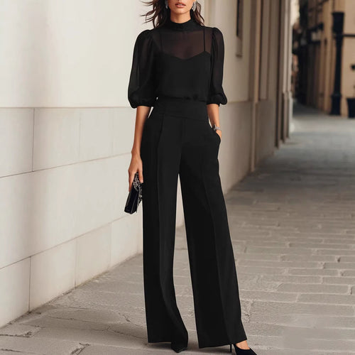 Women's elegant blouse set with wide legs and transparent sleeves Amarae