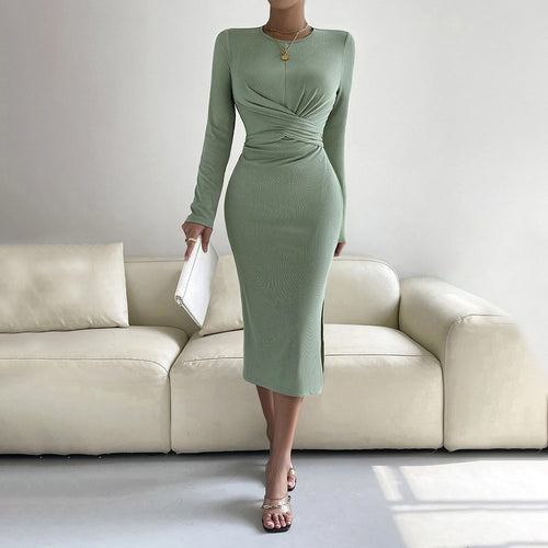 Robe enveloppante ajustée pour femmes avec manches longues et effet froncé élégant Chic & Stil