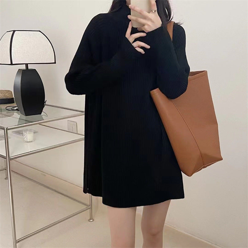 Sweater en maille épaisse pour femme avec col haut et design de côtes texturées Chic & Stil