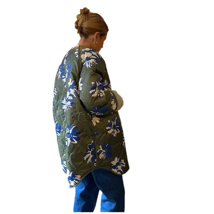 Women's Longline Quilted Coat with Floral Print, Teddy Lining and Oversized Silhouette Amarae
