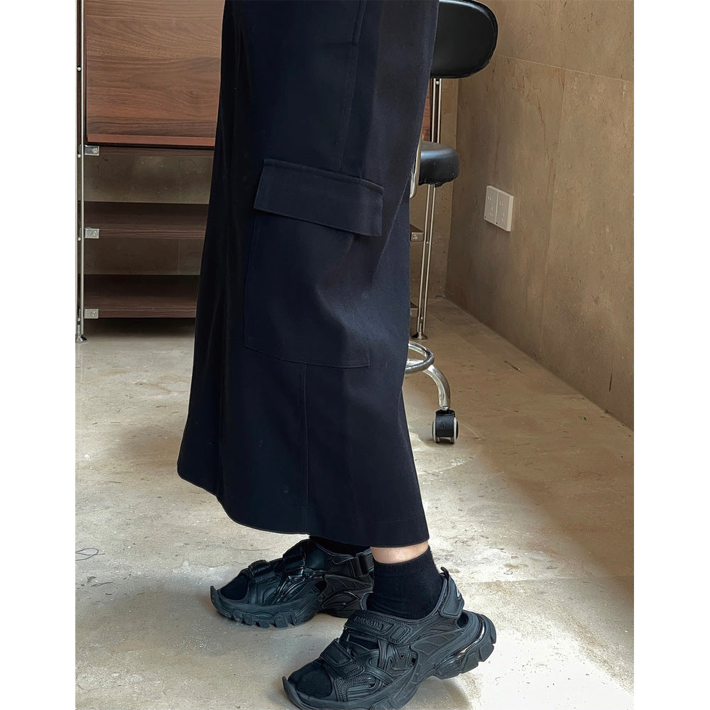 Women High-Waisted Midi Skirt with Straight Fall, Patch Cargo Pocket and Belt Loops Amarae