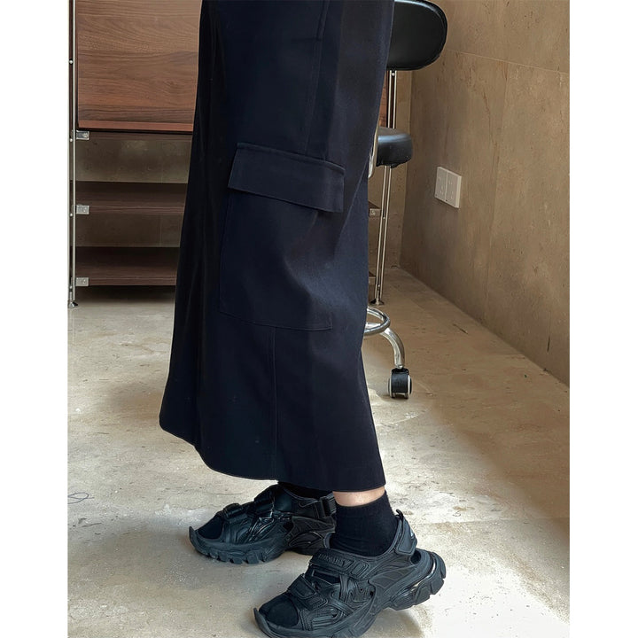 Women High-Waisted Midi Skirt with Straight Fall, Patch Cargo Pocket and Belt Loops Amarae
