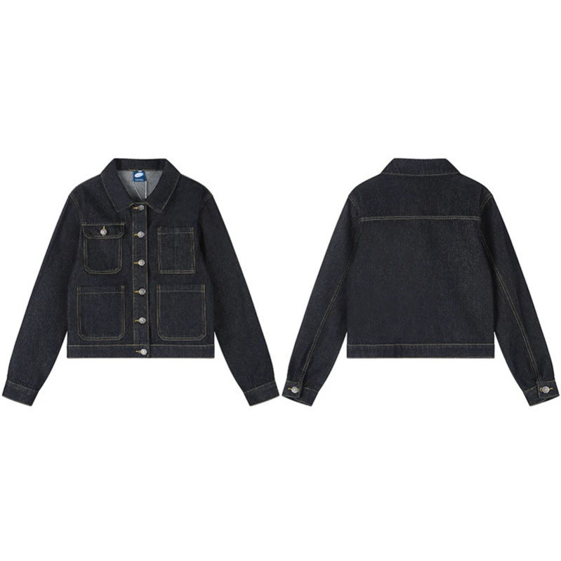 Women's Boxy Jeans Jacket with Patch Pockets and Visible Contrast Seams Amarae