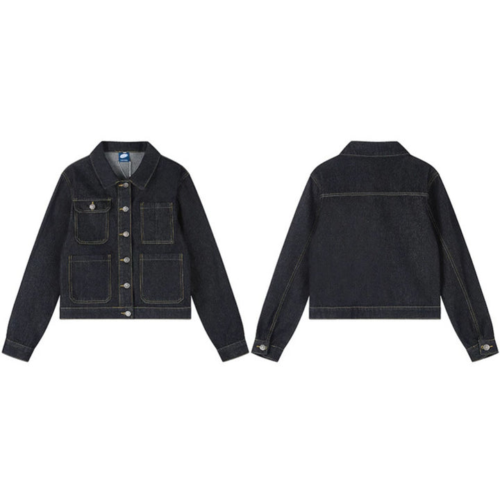 Women's Boxy Jeans Jacket with Patch Pockets and Visible Contrast Seams Amarae