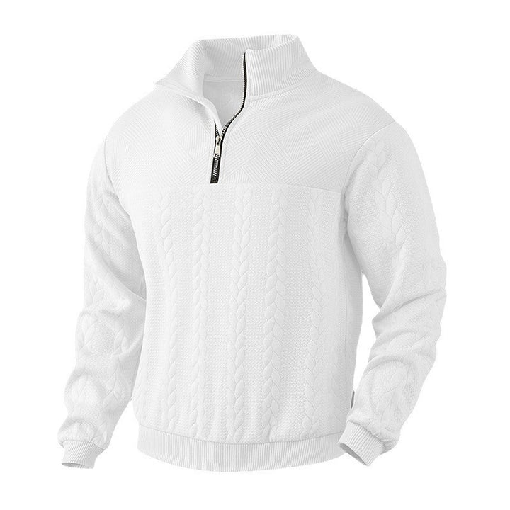 Men's textured cotton sweater with modern high collar and practical zipper Lune London