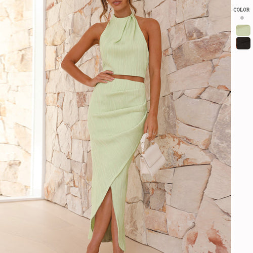 Women's set made of ruffled top and asymmetrical skirt