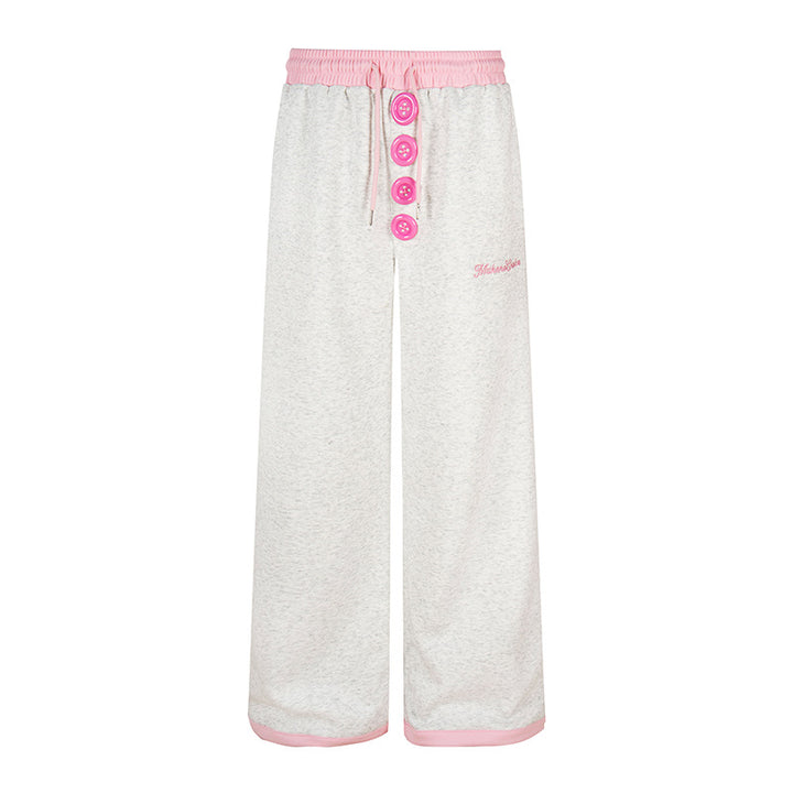 Women Wide Lounge Pants with Decorative Button Placket, High Waist and Drawstring Amarae