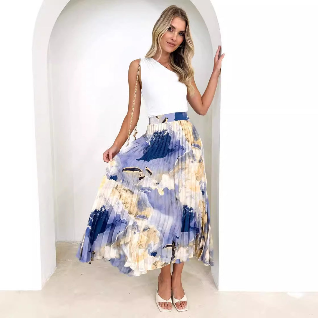 Pleated skirt for women with floral pattern and elastic waistband Chic & Stil