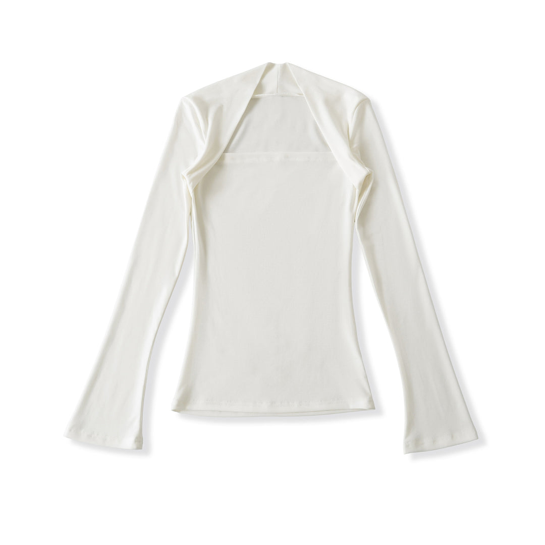 Women's fitted long-sleeve top with wide shawl collar and trumpet sleeves Amarae