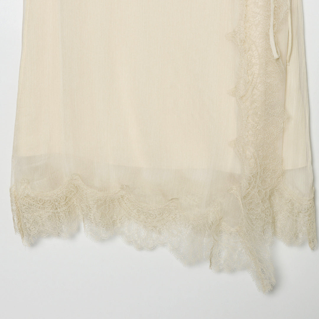 Women's semi-transparent wrap midi skirt made of chiffon with lace and tie band