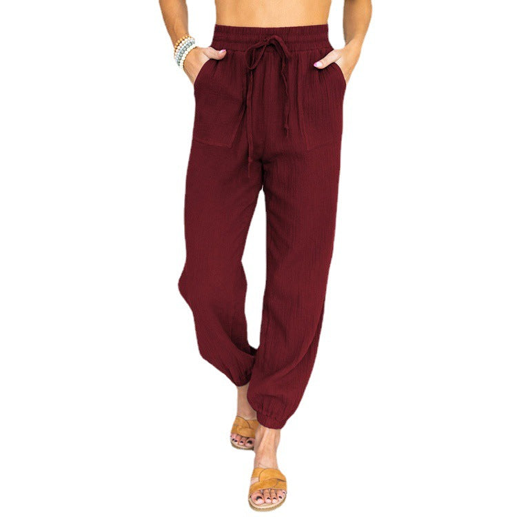 Women's Lightweight Linen Jogger Pants with Drawstring, Patch Pockets, and Elastic Cuffs Amarae