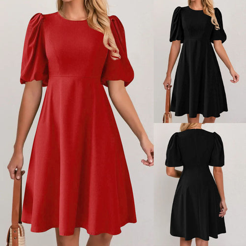 Puff sleeve dress for women with a flowing cut and waist accentuation Amarae