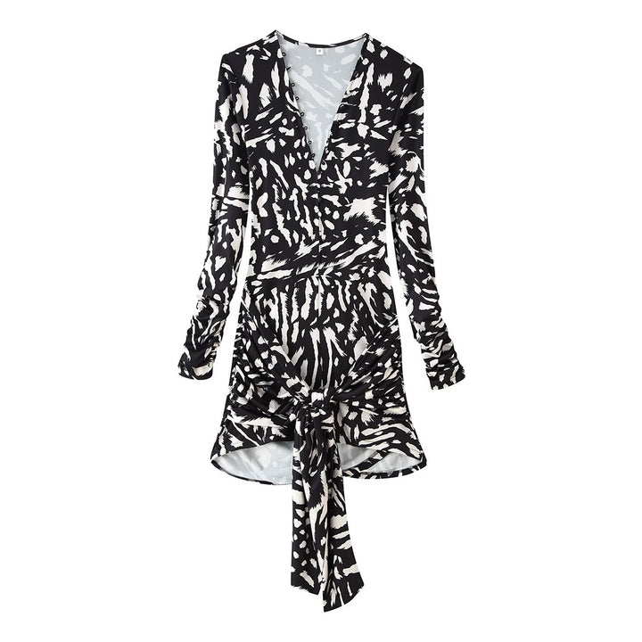 Women’s wrap mini dress with V-neck and knot band Amarae