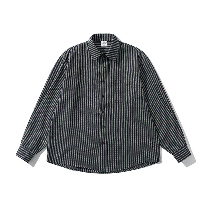 Men's Loose Striped Boxy Shirt made of Cotton Blend with Chest Pocket Amarae