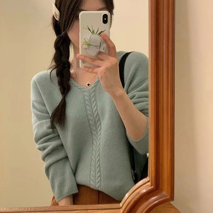 Pull femme surdimensionné à col en V avec texture en fine maille Chic & Stil