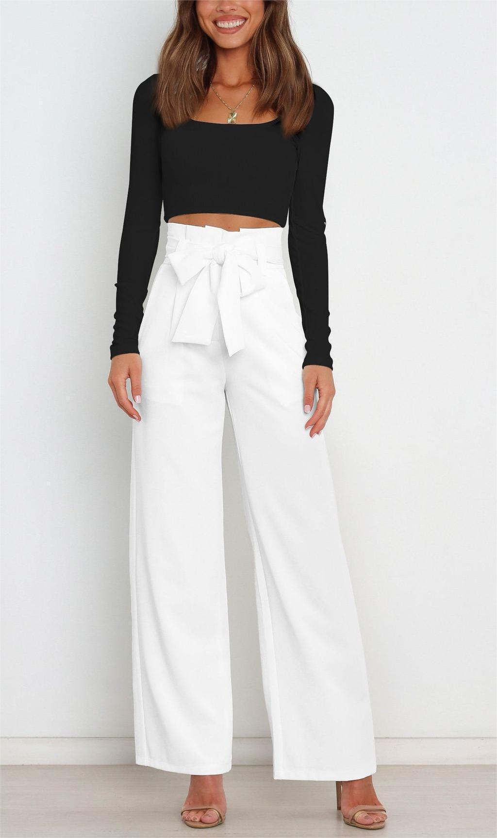 Ladies Elegant Loose Fabric Trousers with Waist Belt Lune London