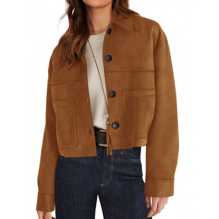 Women's short suede-look jacket with patch pockets and shirt collar Amarae
