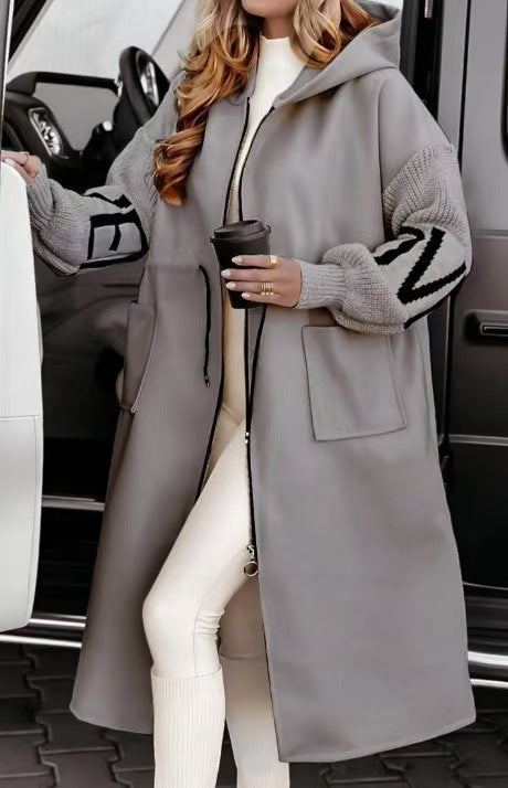 Women Fashionable Long Coat with Hood and Pockets Lune London