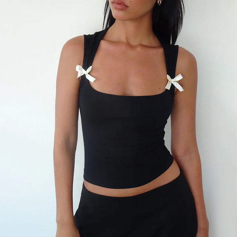 Ladies elegant sleeveless top with bow details Lune London