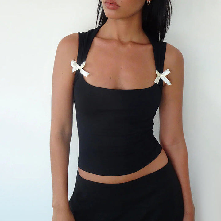 Ladies elegant sleeveless top with bow details Lune London