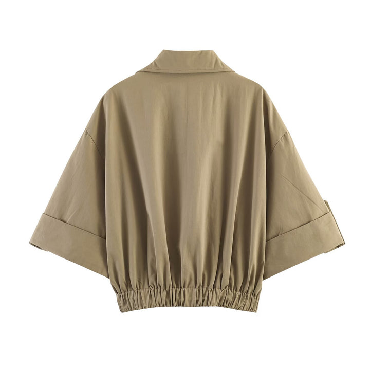 Women Cropped Double Breasted Trench Cape in Boxy Cut Amarae
