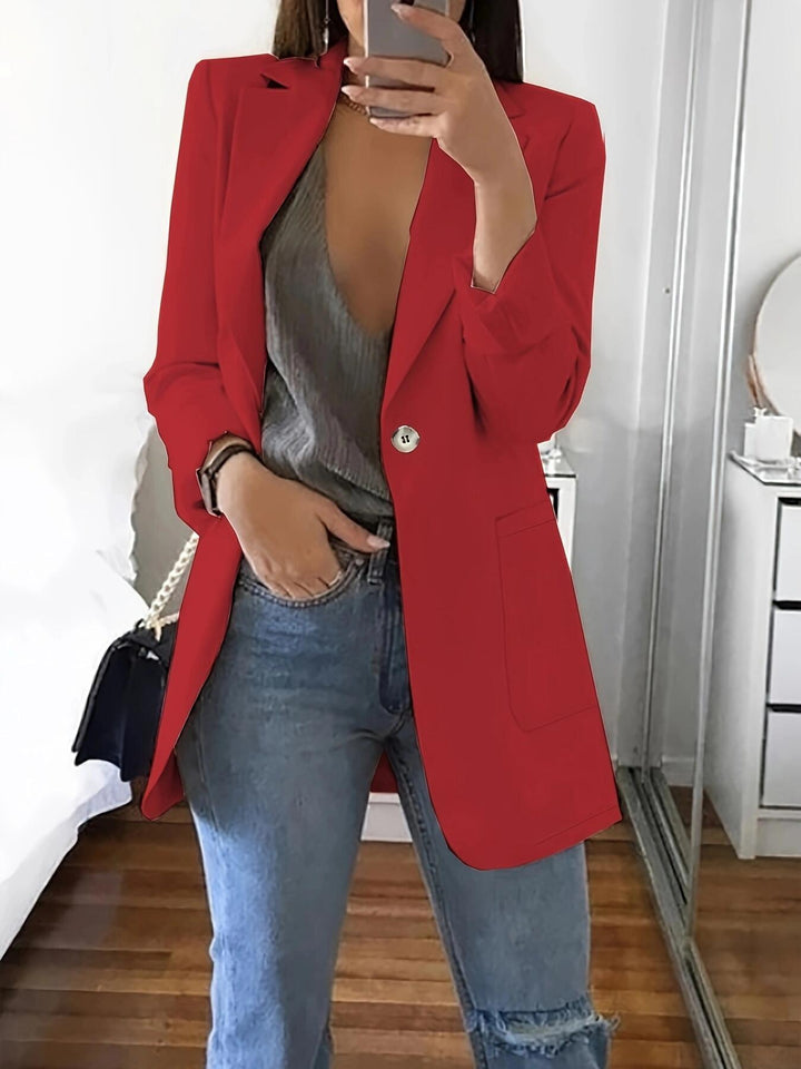 Elegant women's jacket with a deep V neckline and practical pockets Lune London