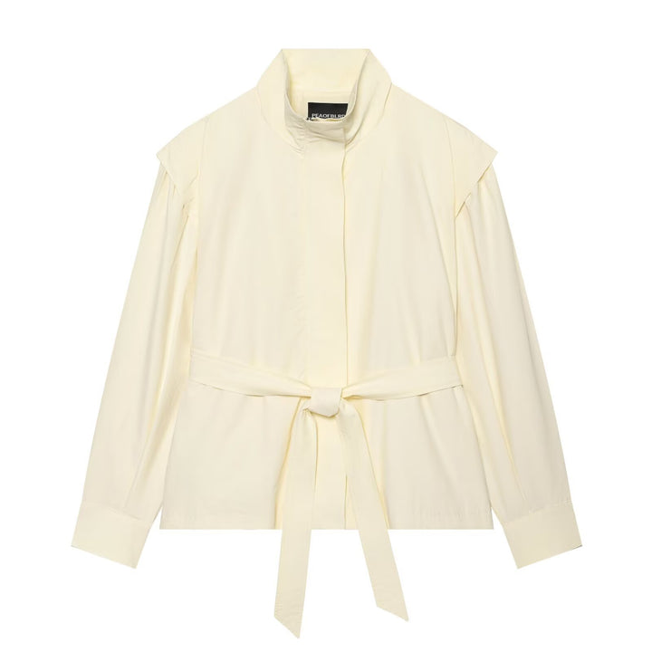Women Lightweight Tailored Jacket with Stand Collar, Tied Belt and Cape Sleeve Detail Amarae