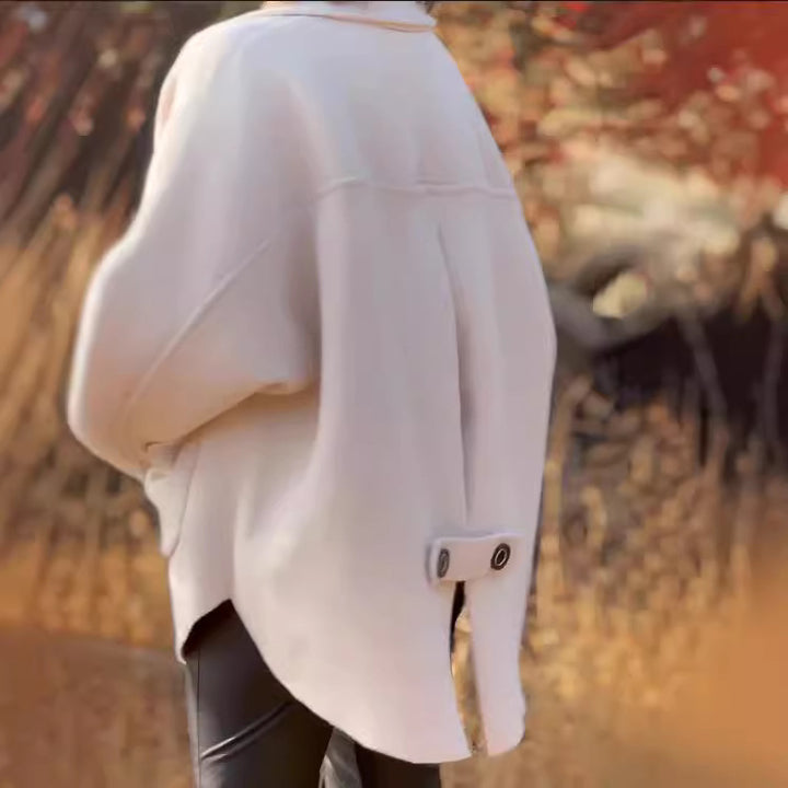 Transitional jacket for women with large collar and practical pockets Lune London