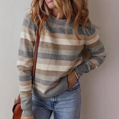Fashionable knitted sweater for women with trendy stripes and relaxed fit Amarae